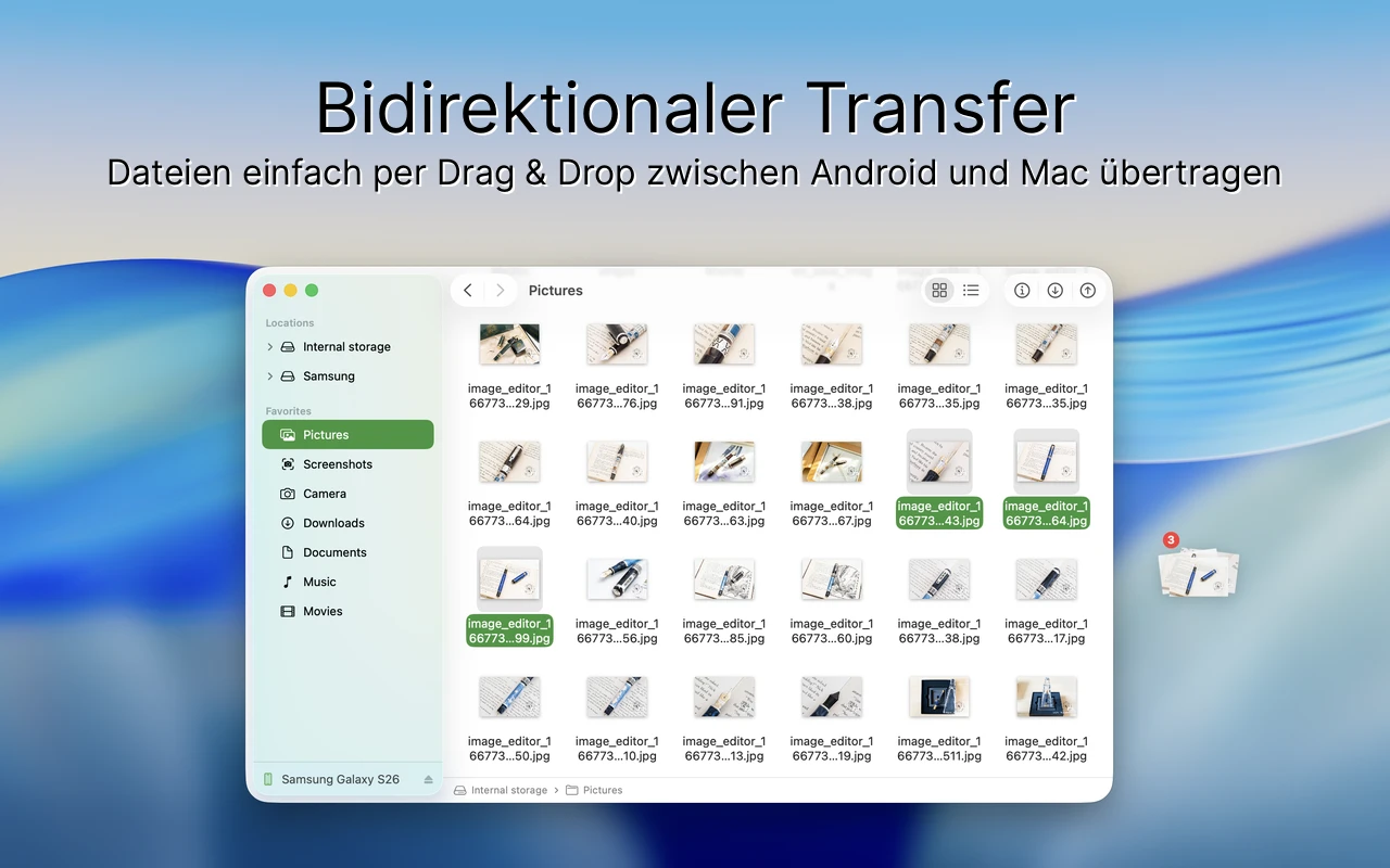 Findroid Interface - Dateiübertragung