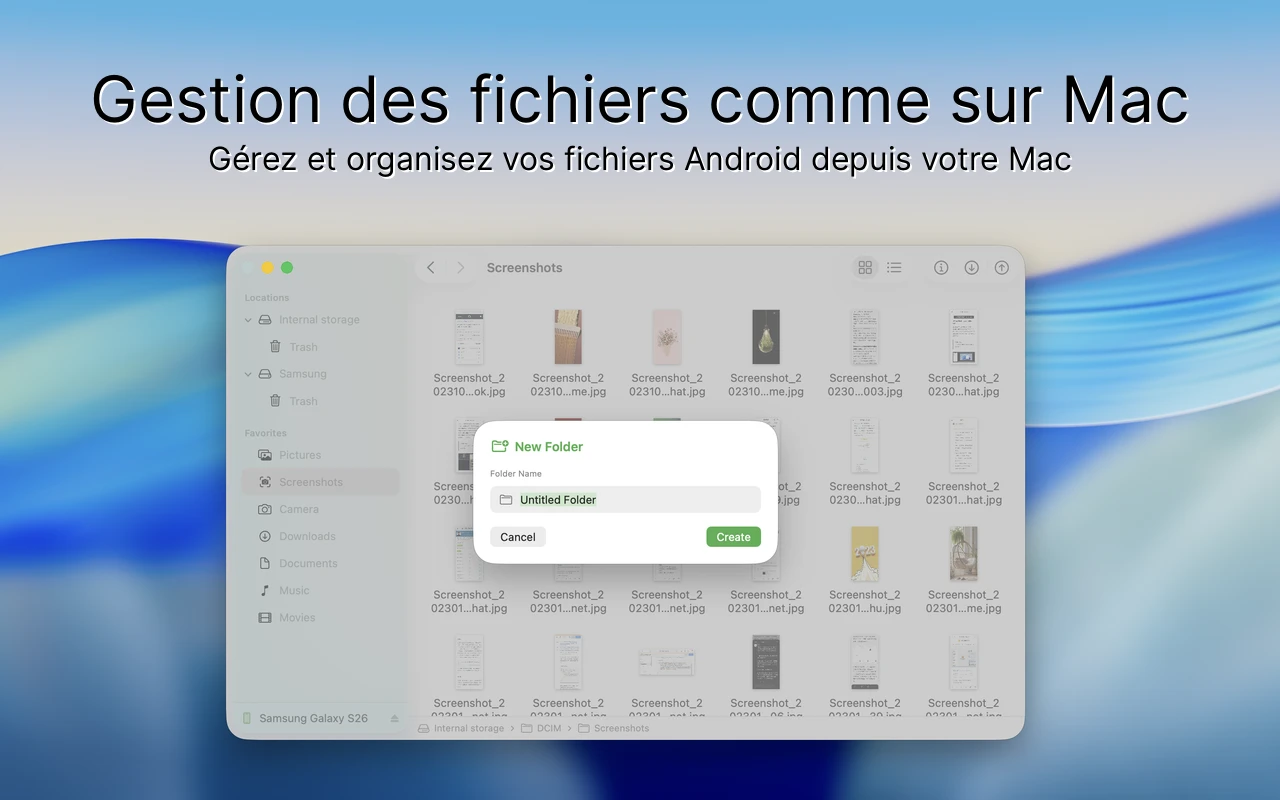 Interface Findroid - Connexion de l'appareil